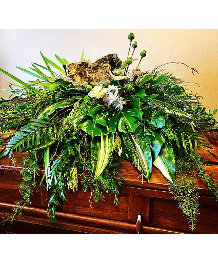 Peaceful Shades and Textures of Green Casket Spray
