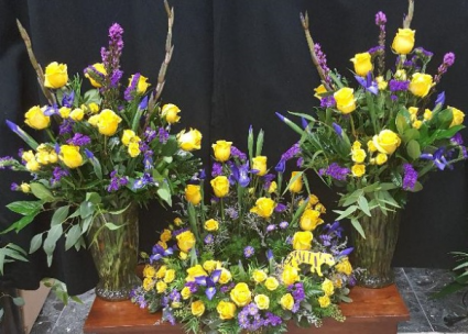 LSU URN PIECE AND 2 VASES 