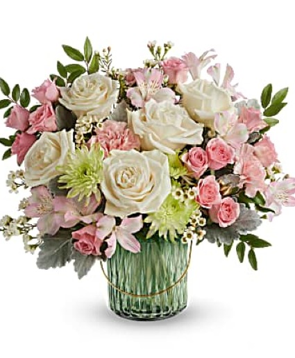 Lush Garden Bouquet Glass lantern with gold handle