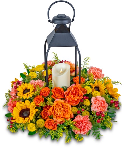 Lush Goldenrod Lantern Flower Arrangement