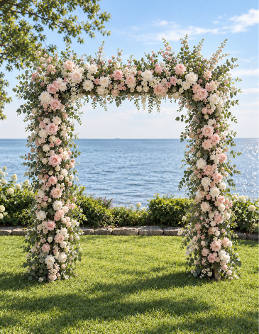 Luxury Blush Pink & White Wedding Flower Arch  RENTAL  in Etobicoke, ON | RHEA FLOWER SHOP