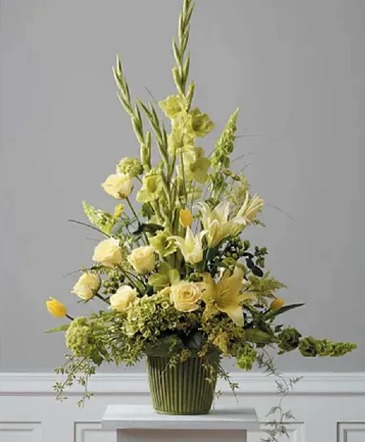 Mache In Yellow Sympathy Arrangement in Denison, TX | JUDY'S FLOWER SHOPPE