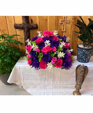 Majestic Amethyst  Silk Flower Headstone Arrangement 