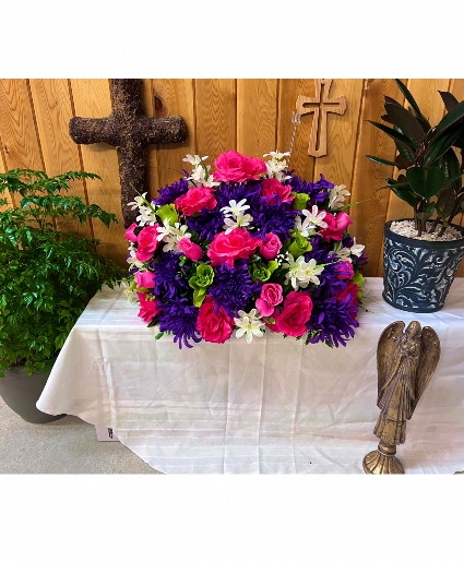 Majestic Amethyst  Silk Flower Headstone Arrangement 