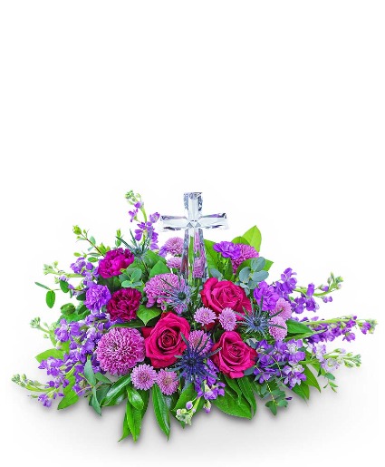 Majestic Magenta Crystal Cross Flower Arrangement