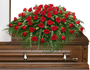 MAJESTIC RED CASKET SPRAY of Funeral Flowers in Culpeper, VA | ENDLESS CREATIONS FLOWERS AND GIFTS