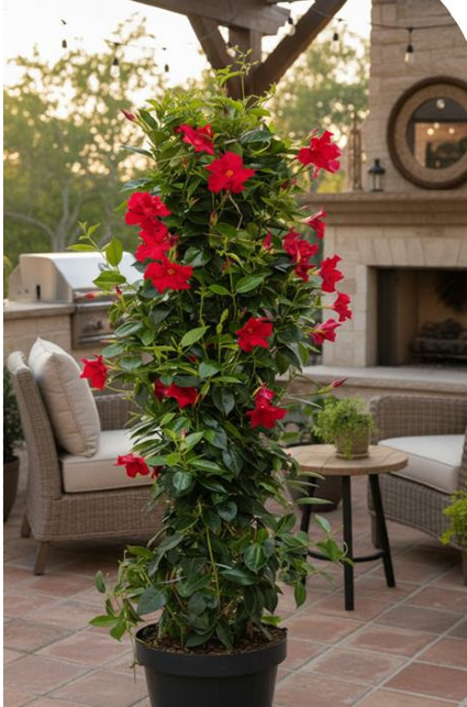 Mandevilla on a trellis Ourdoor Planters