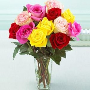 Many Coloured Roses in vase Vase