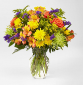 Marmalade Skies Bouquet Yellow Orange, Green Flowers 