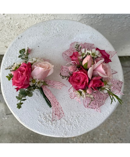 Mixed Pinks Matching Designer's Choice Corsage & Boutonniere