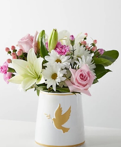 Meaningful Memories  White, Magenta and Pink in Dove Vase  