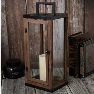Medium Brown Farmhouse Wooden Lantern 
