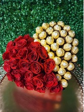  Heart with half Roses and Chocolates  Floral arrangement 