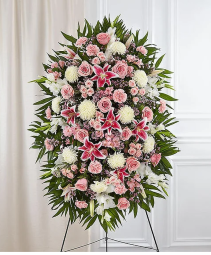 Medium Pink & White Sympathy Standing Spray