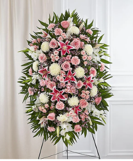 Medium Pink & White Sympathy Standing Spray