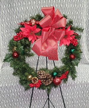 Medium Wreath - Red Bow & Pine Cones 