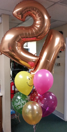Mega Numbers Birthday Bouquet single . Mylar and latex balloons colors may be substituted