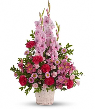 MELANGE OF PINK BASKET FUNERAL BASKET
