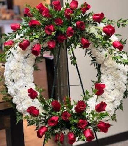 memorial easel spray-red and white 