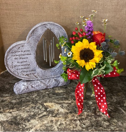 Memorial Garden Stone with vased fresh Custom