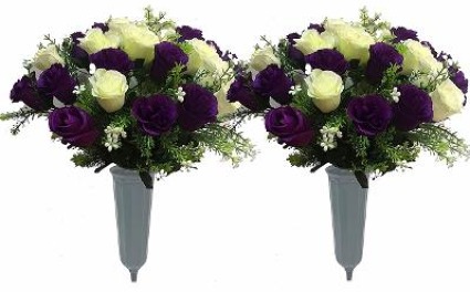 memorial vase spray-purple-white 