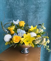 MERCURY GLASS BOWL FLOWER ARRANGEMENT