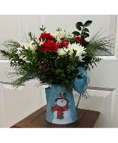 Metal Pitcher with Christmas Arrangement Fresh Arrangement 