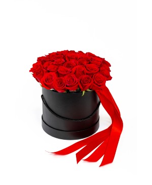 Midnight Romance Rose Box Hatbox Arrangement