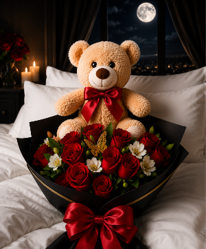 Midnight Rose Cuddle Call Us for Faster Service & Daily Specials: (915) 303-8500 Text Us to Order Anytime: (915) 505-3708 Your trusted source for Flowers & Delivery in El Paso TX 