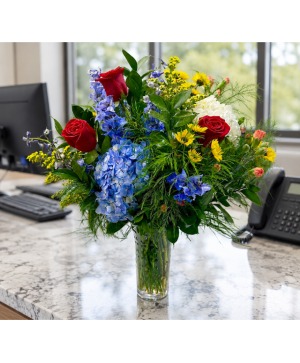 How Sweet Red and Blue Floral. Touch of Yellow & Orange