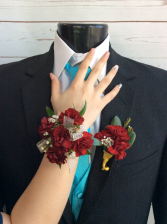 Mini Carnation (Burgundy) Corsage & Boutonniere Pair