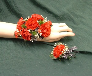 Mini Carnation Wristlet and Boutonniere Wristlet and Boutonniere