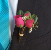 Mini Rose (Medium Pink) Boutonniere in Metal Holder