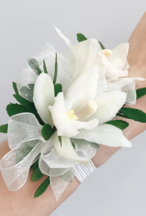 Mini white cymbidium orchid wristlet  Corsages 