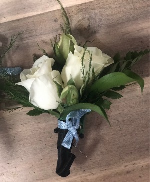 Mini White roses with soft blue accent. 
