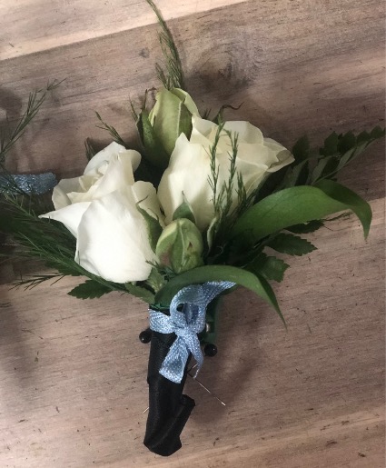Mini White roses with soft blue accent. 