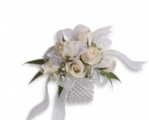 Mini white spray roses wristlet corsage  Corsage 