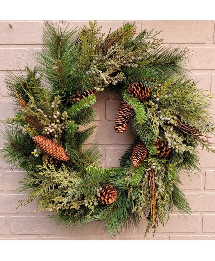 Mixed Artificial Evergreens Silk Wreath