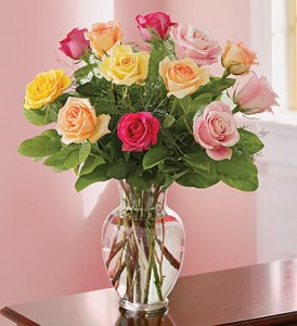 ROSE SPECIAL!! DOZEN MIXED COLOR ROSES VASED