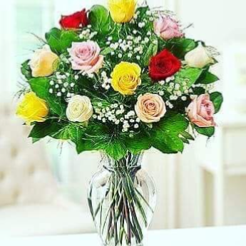 1 Dozen Assorted Color Roses  Arrangement 