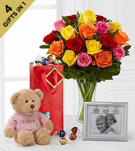 Mixed roses Picture frame & Bear Bright