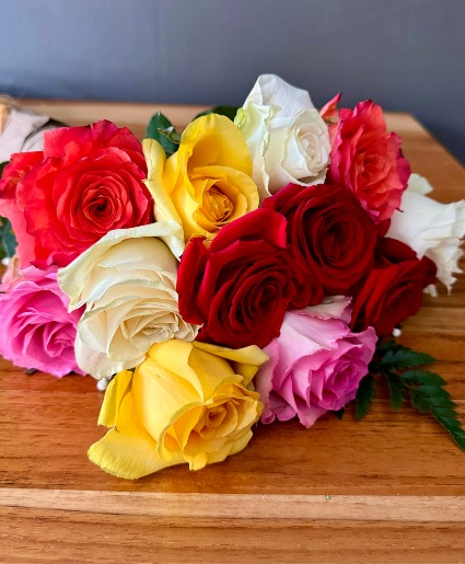 Mixed Dozen Roses Wrapped wrapped
