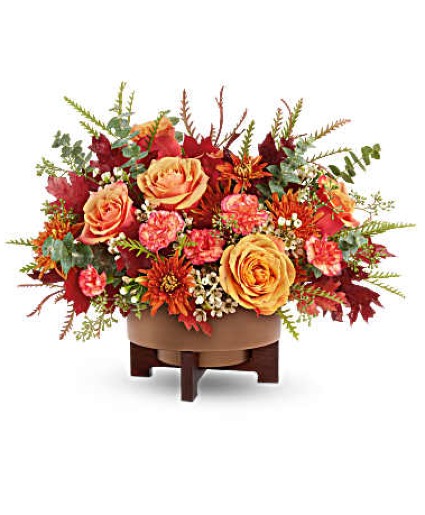 COPPER CENTERPIECE FALL FLOWER ARRANGEMENT