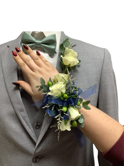 Modern Corsage Boutonniere Pair White Mini  Rose Save $5.00 and buy the pair