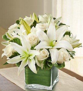 Modern Embrace White Rose and Lily Cube 