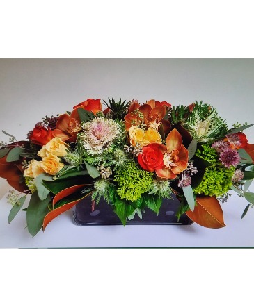 The Giving Centerpiece High Style Design In Reusable Wood Box in Gainesville, FL | PRANGE'S FLORIST- Sara & Lilli V
