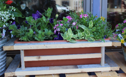Modern Wood Frame Deck Planter Colorful Mixed Annuals