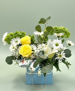 Lt Blue Mom Purse Mixed Fresh Flowers