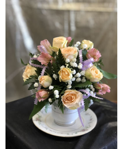 Mom's Rose Tea Cup Arrangement