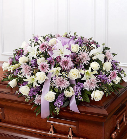 Mom's White & Lavender Half Casket Exclusively at Mom & Pops